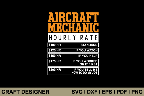 Aircraft Mechanic Funny Hourly Rate Svg Graphics and Crafts Review