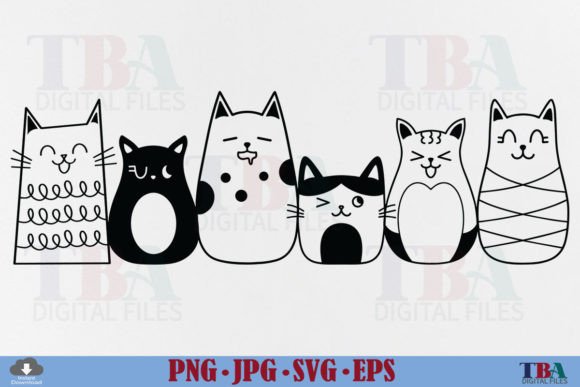 Cute Cat SVG, Doodle Funny Cats Clipart Graphics
