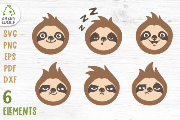 Funny Sloth Faces Svg Clipart Graphics