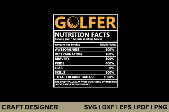 Golfer Funny Nutrition Fact Svg Cut File Graphics and Crafts Review