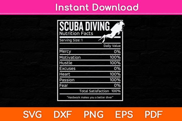 Scuba Diving Funny Nutrition Facts Svg Graphics